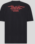 PHOBIA BLACK T-SHIRT WITH RED TRIPLE SKULL PRINT